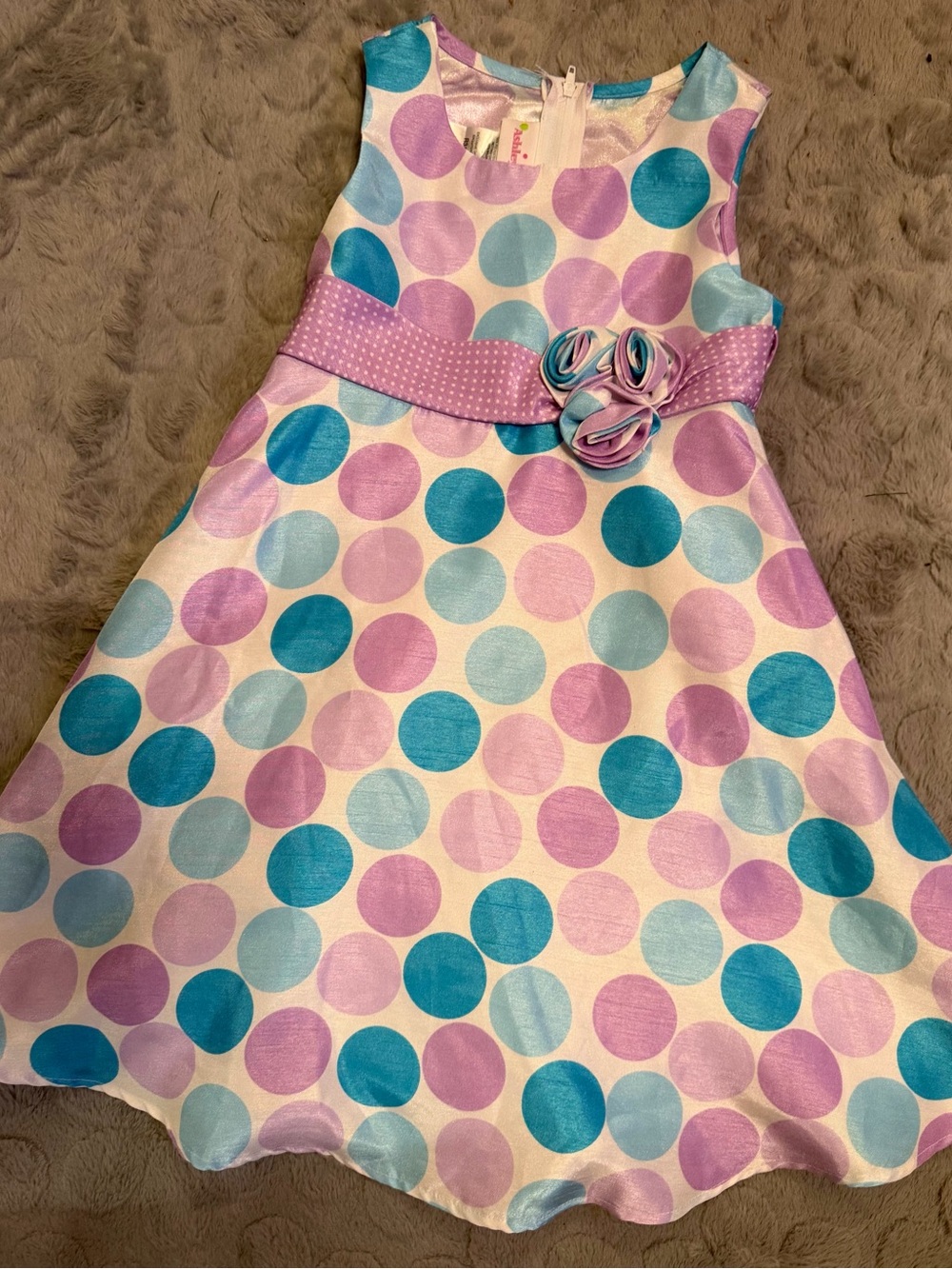 Ashley Ann girls Polka Dot Party Dress in Purple, Teal & Light Blue-Sz. 5!